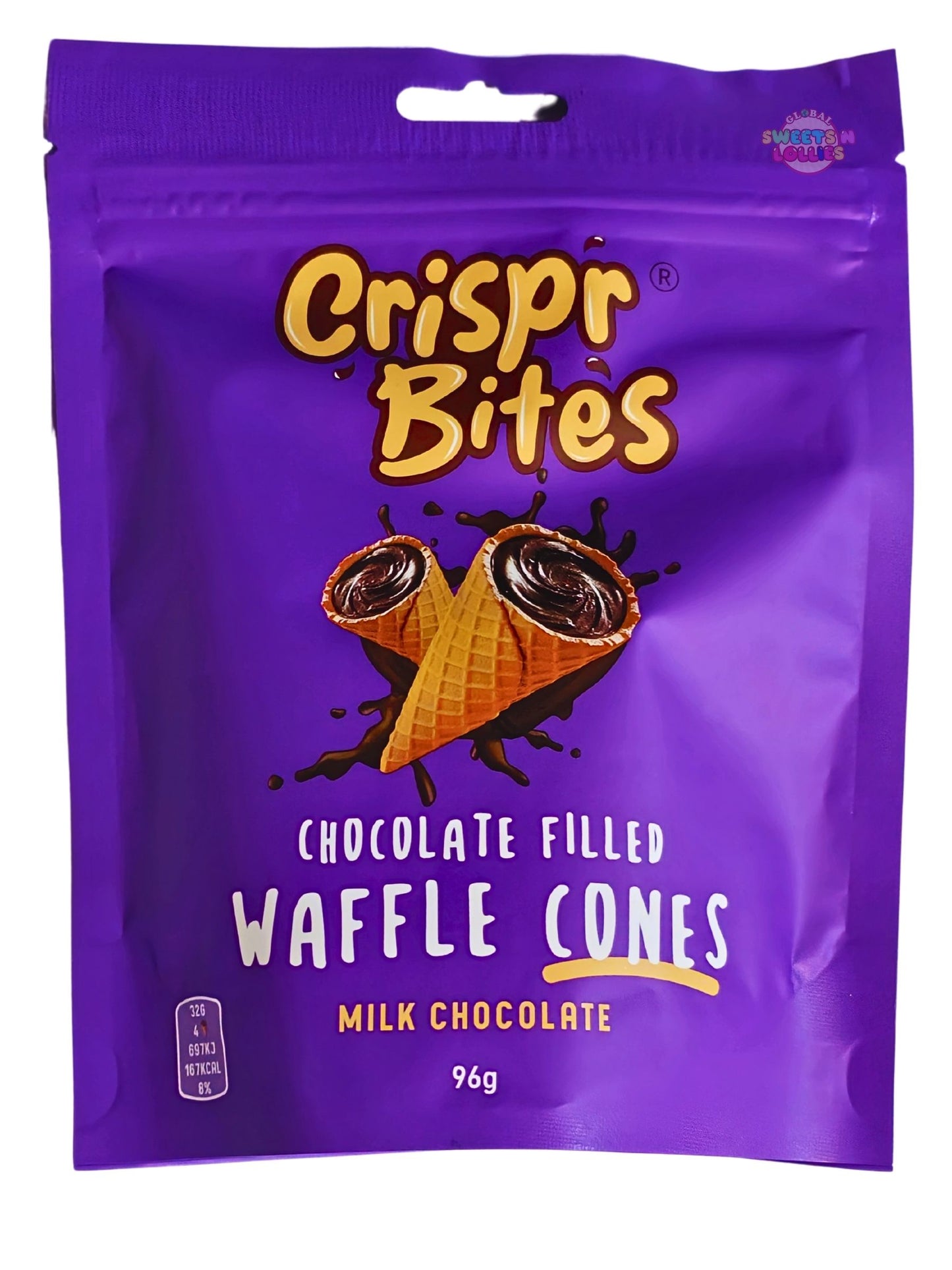 Crispr Bites Chocolate Filled Waffle Cones 96g