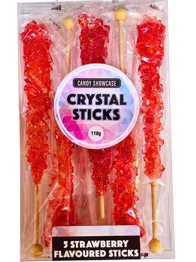 !Crystal Rock Candy Strawberry Sticks 5 Pack 110g