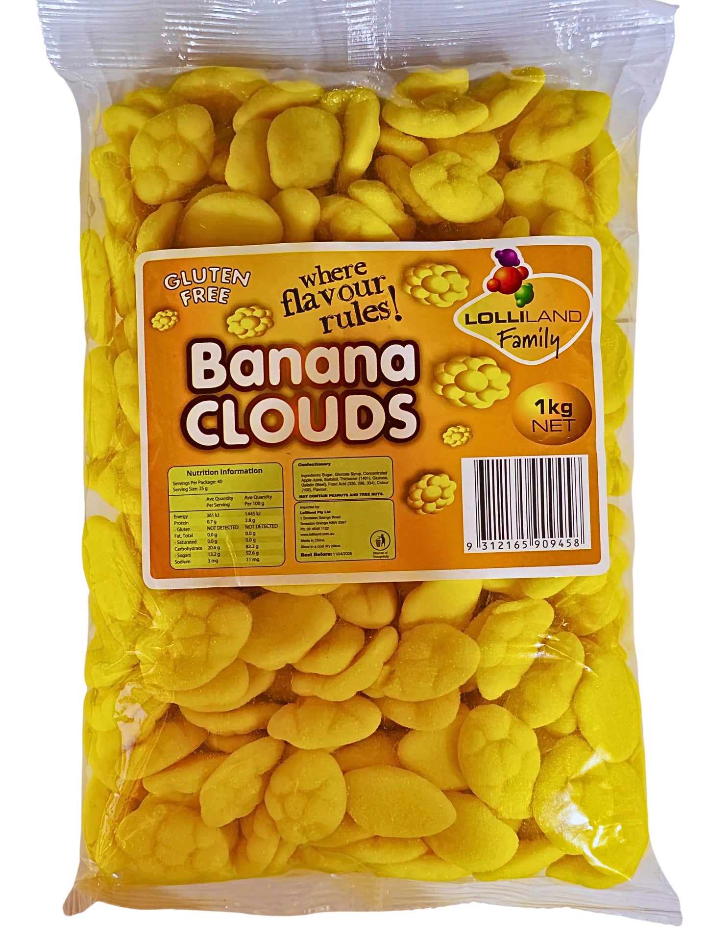 Lolliland Banana Clouds 1kg Best Before 14/Jan/2026