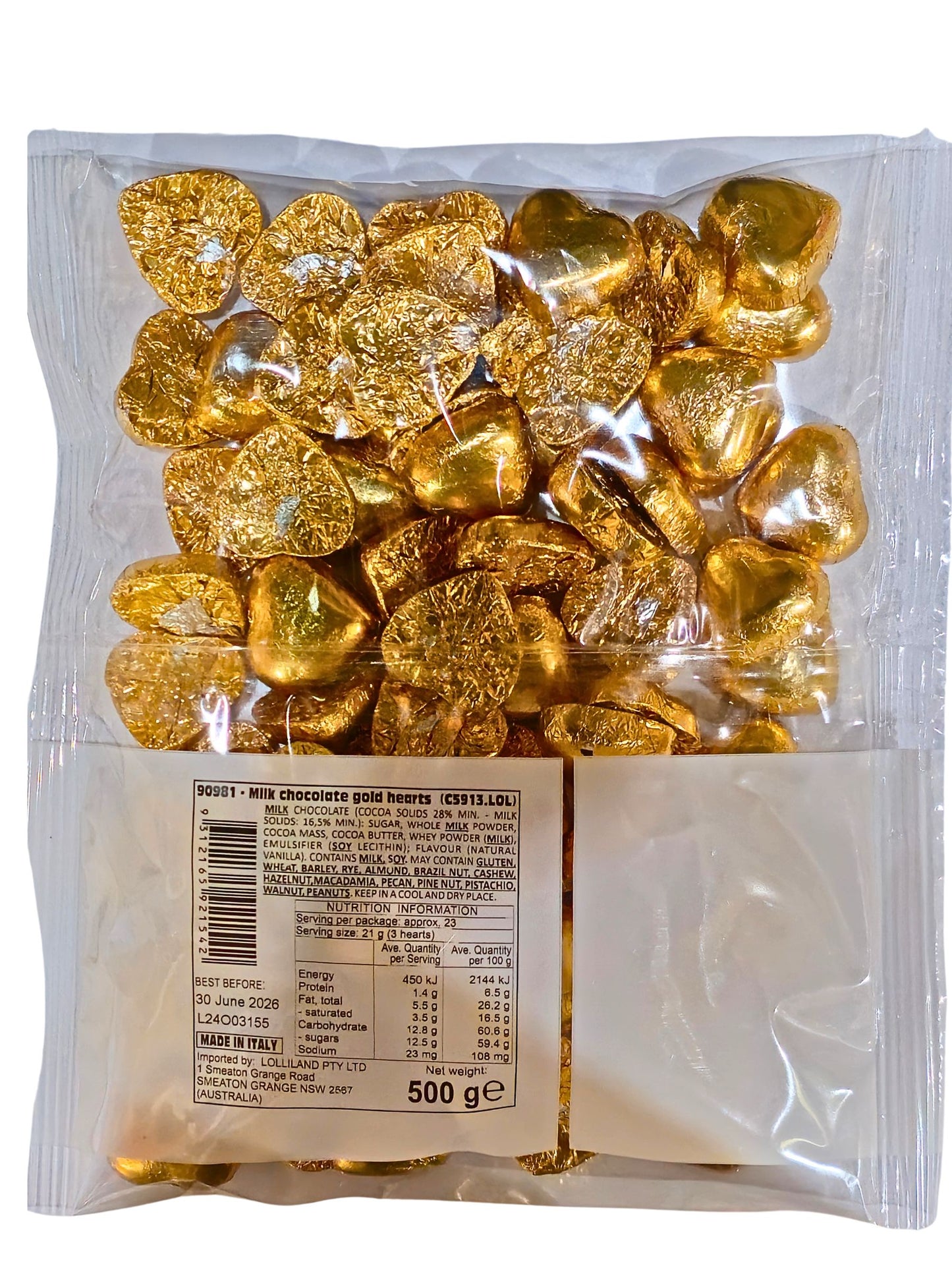 Gold Milk Chocolate Hearts 500g