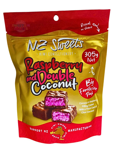 NZ Raspberry & Double Coconut Choc Bars 305g