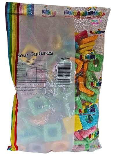NZ Rainbow Sour Squares 1 Kg 115 pcs