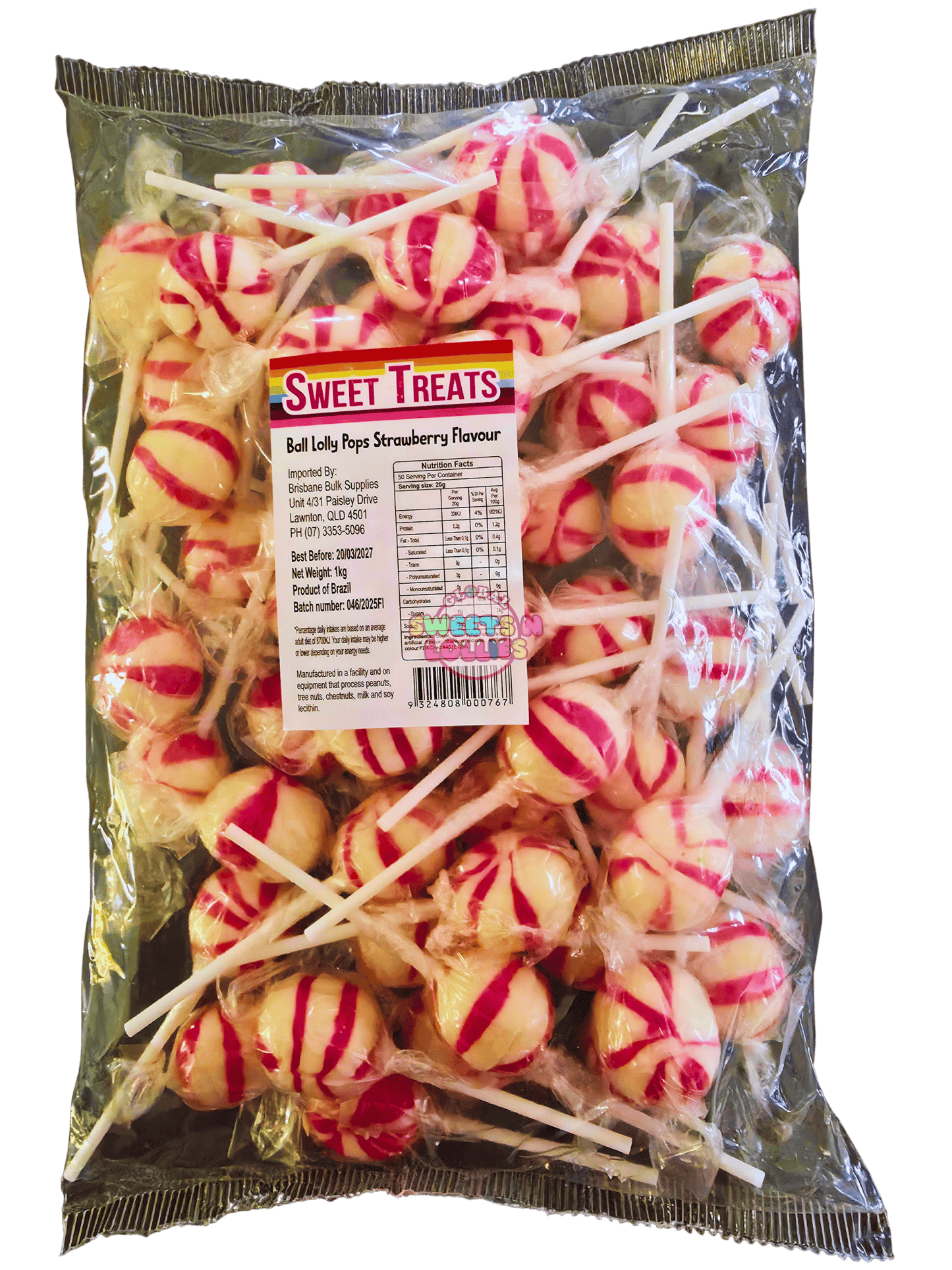 Sweet Treats Ball Lollipops Strawberry 1kg