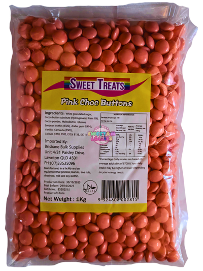 Sweet Treats Pink Choc Buttons 1kg