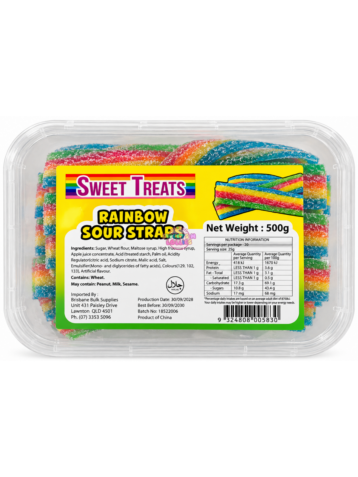 Sweet Treats Rainbow Sour Straps | 500g