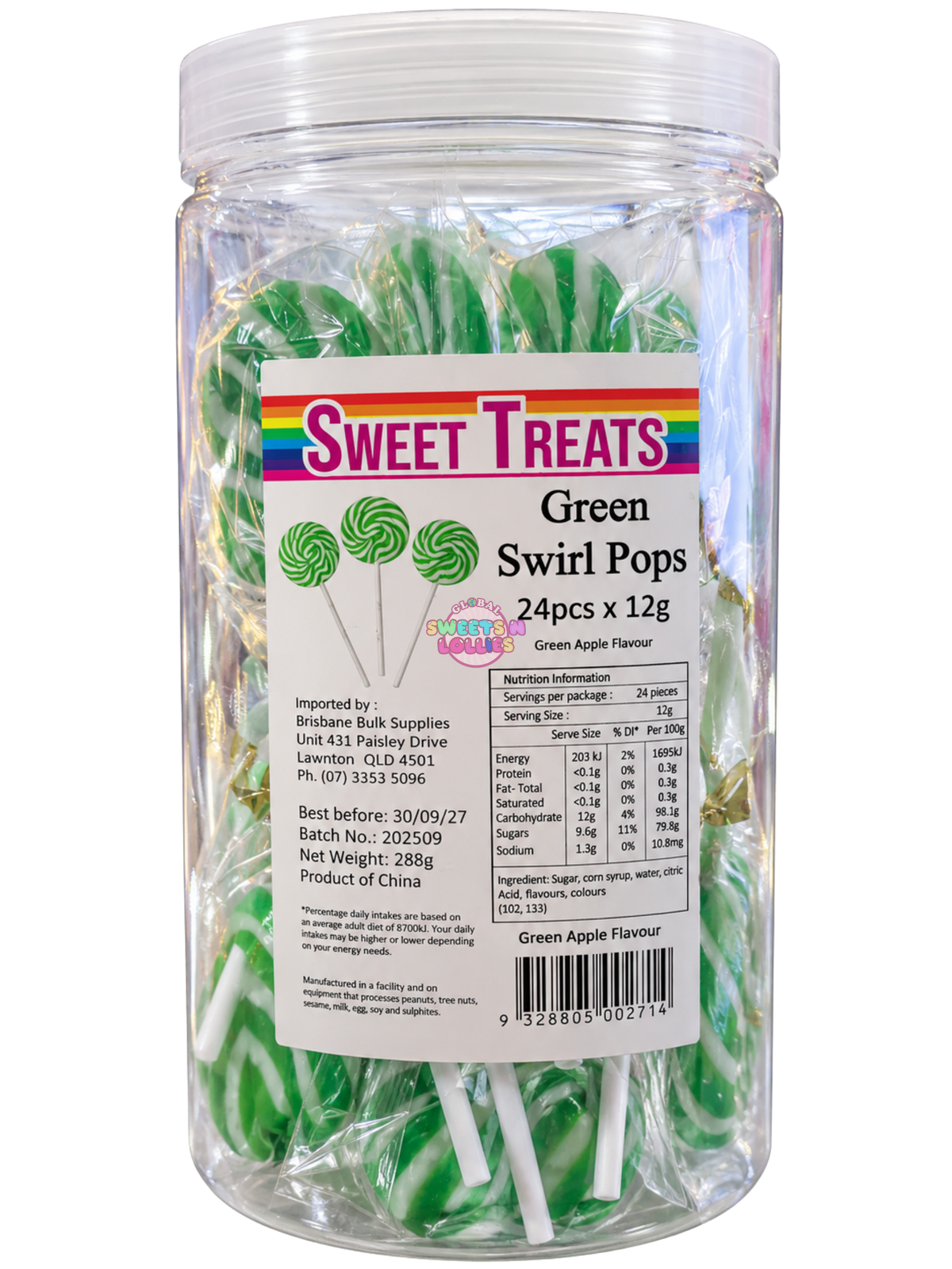 Sweet Treats Swirl Pops Green Apple | 12gx24 288g