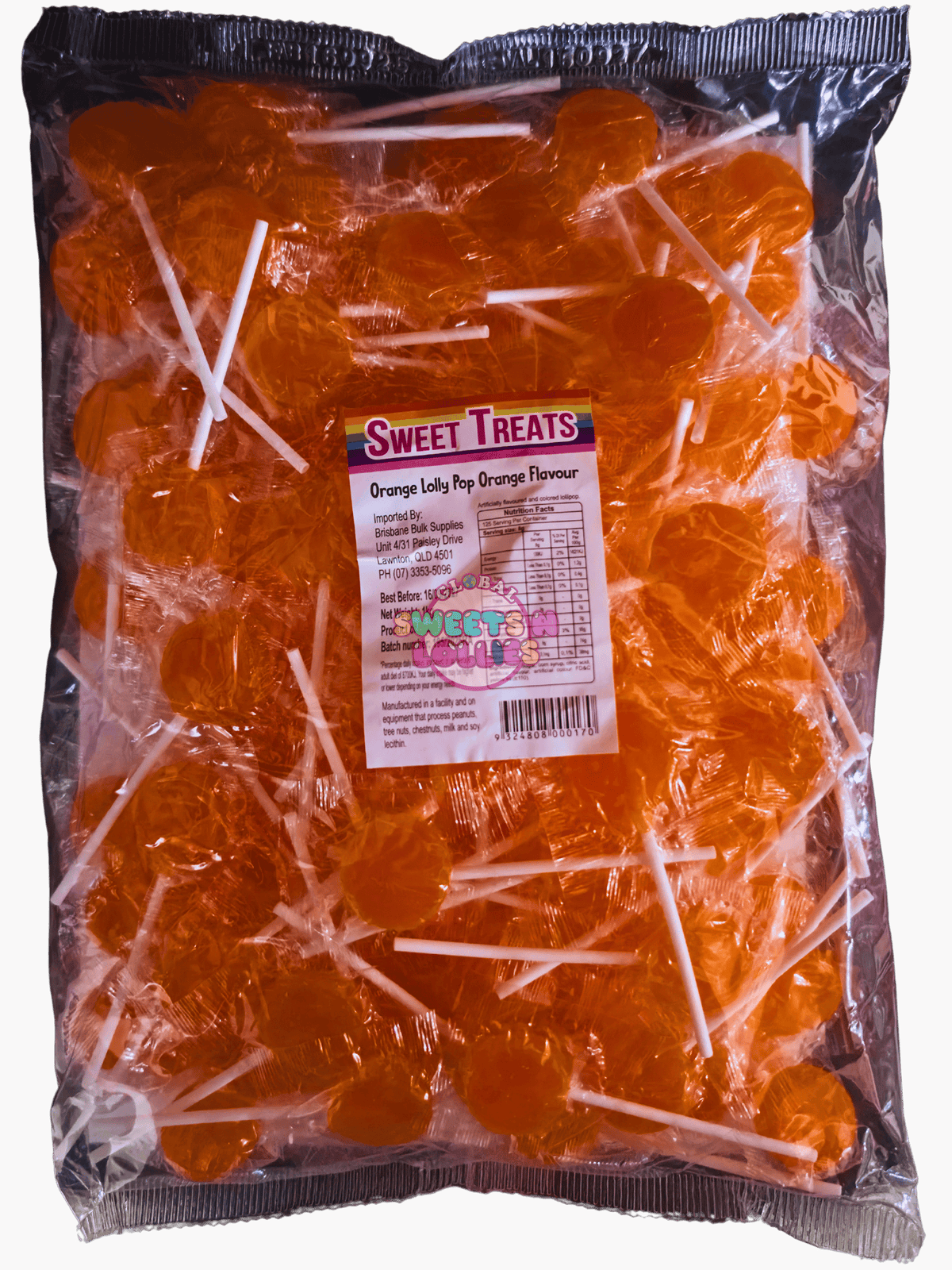 Sweet Treats Orange Lolly Pops Orange 8gx125 1kg