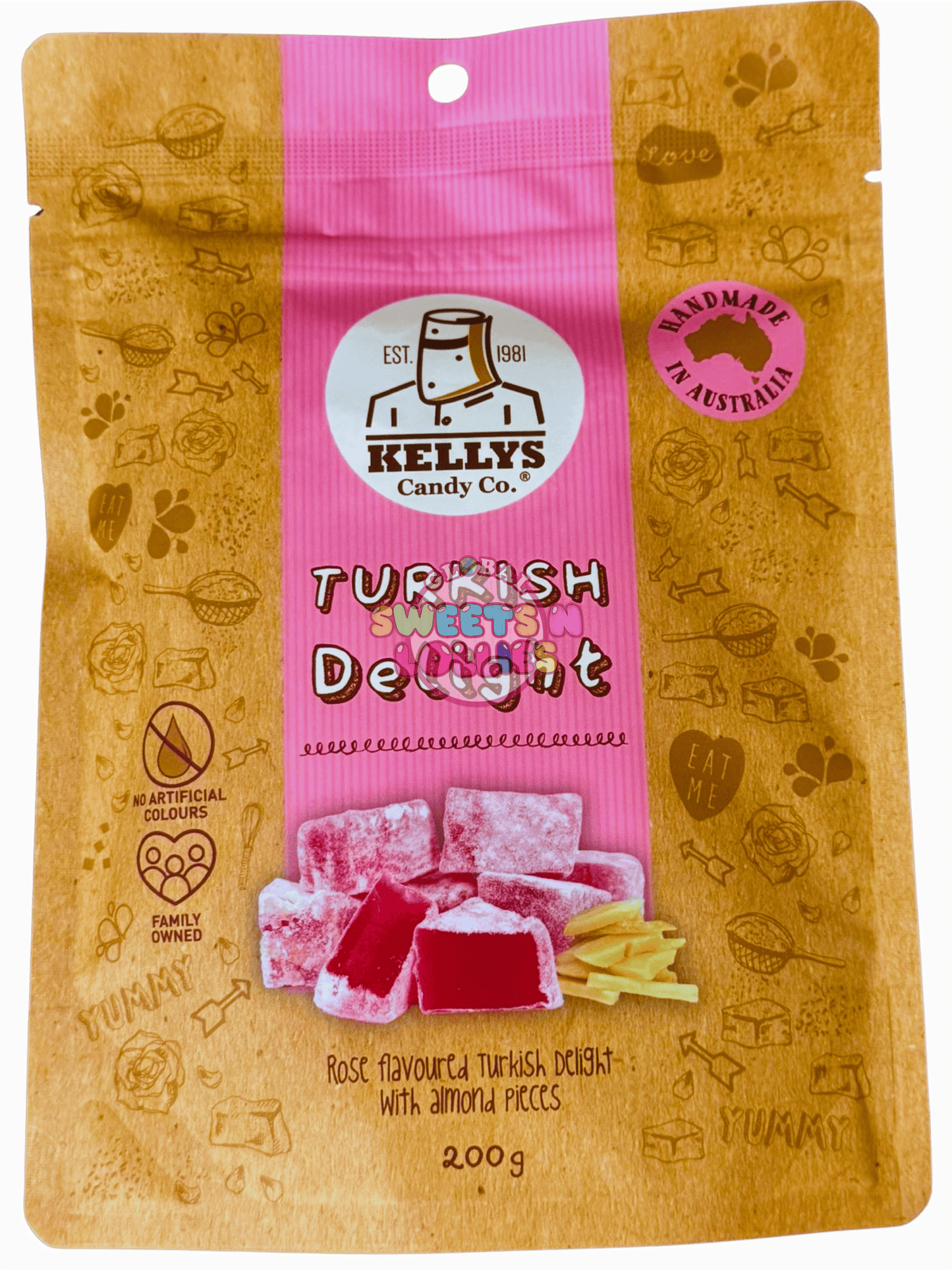 Kellys Rose Flavoured With Almonds Turkish Delights 200g