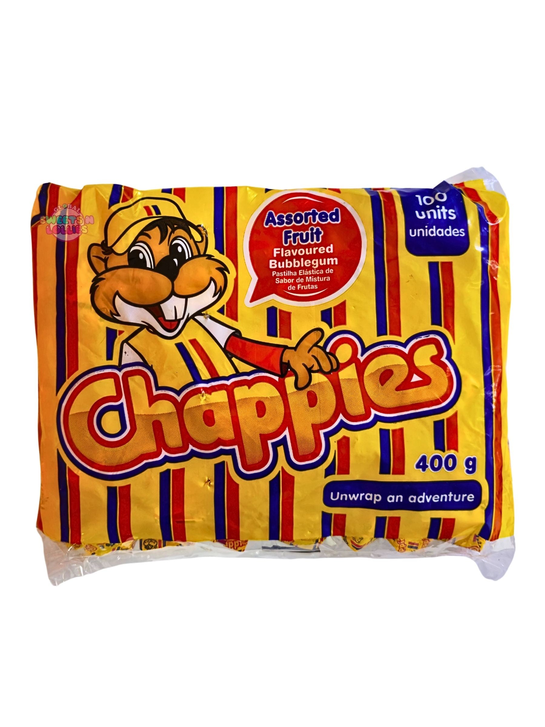 Chappies Assorted Fruit Bubble Gum 400g 100pc Global Sweets Lollies Chappies Assorted Fruit Bubble Gum 400g 100pc Global Sweets Lollies