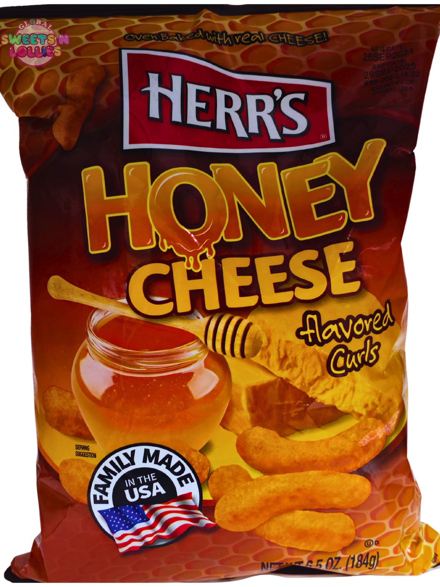 Herr's Honey Cheese flavored Chips balances a salty cheddar base with a smooth, floral honey finish. 
