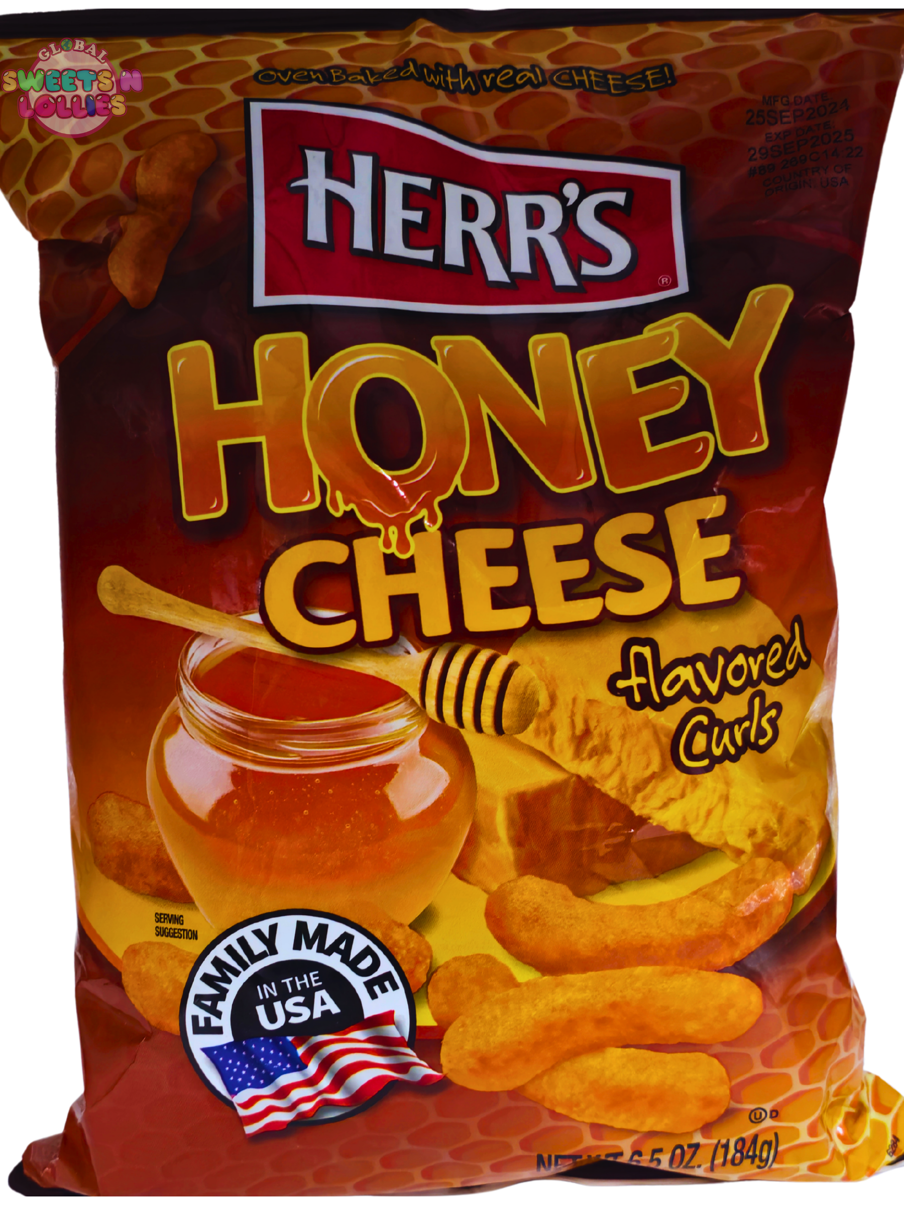 Herr's Honey Cheese flavored Chips balances a salty cheddar base with a smooth, floral honey finish. 