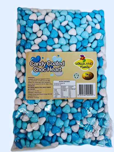 Lolliland Candy Coated Choc Heart Blue 1kg