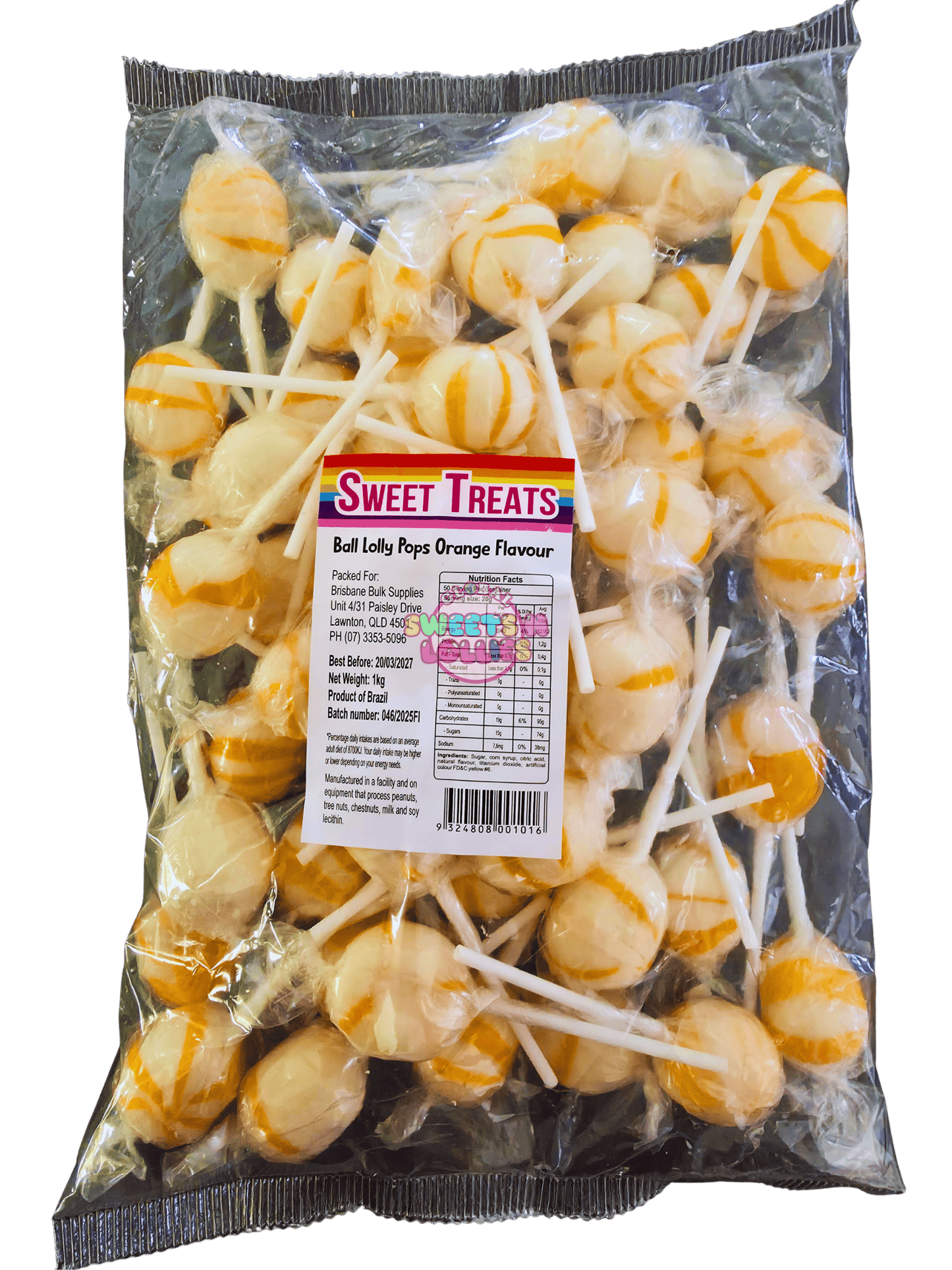 Sweet Treats Ball Lollipops Orange 1kg