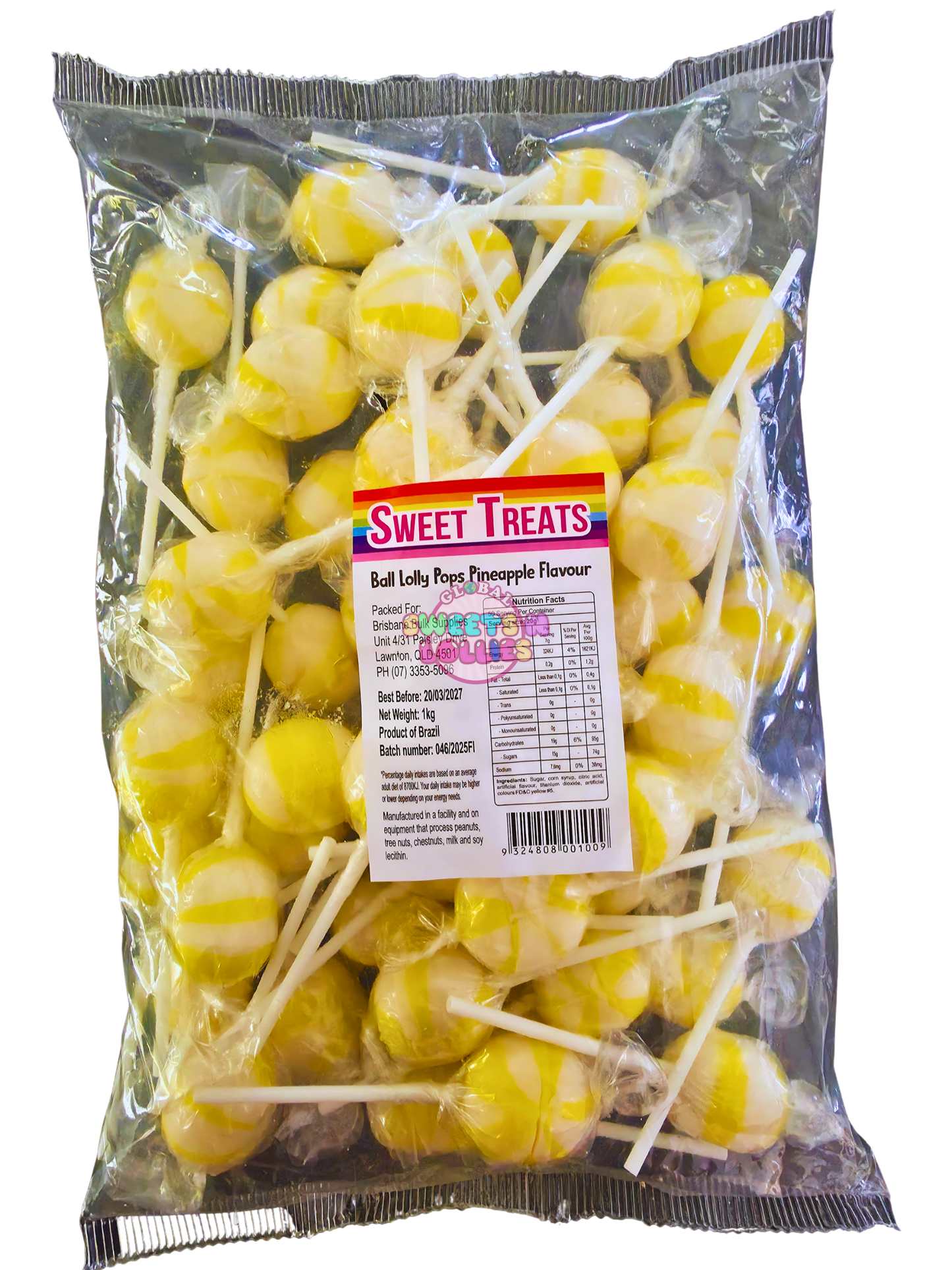 Sweet Treats Ball Lollipops Pineapple 1kg
