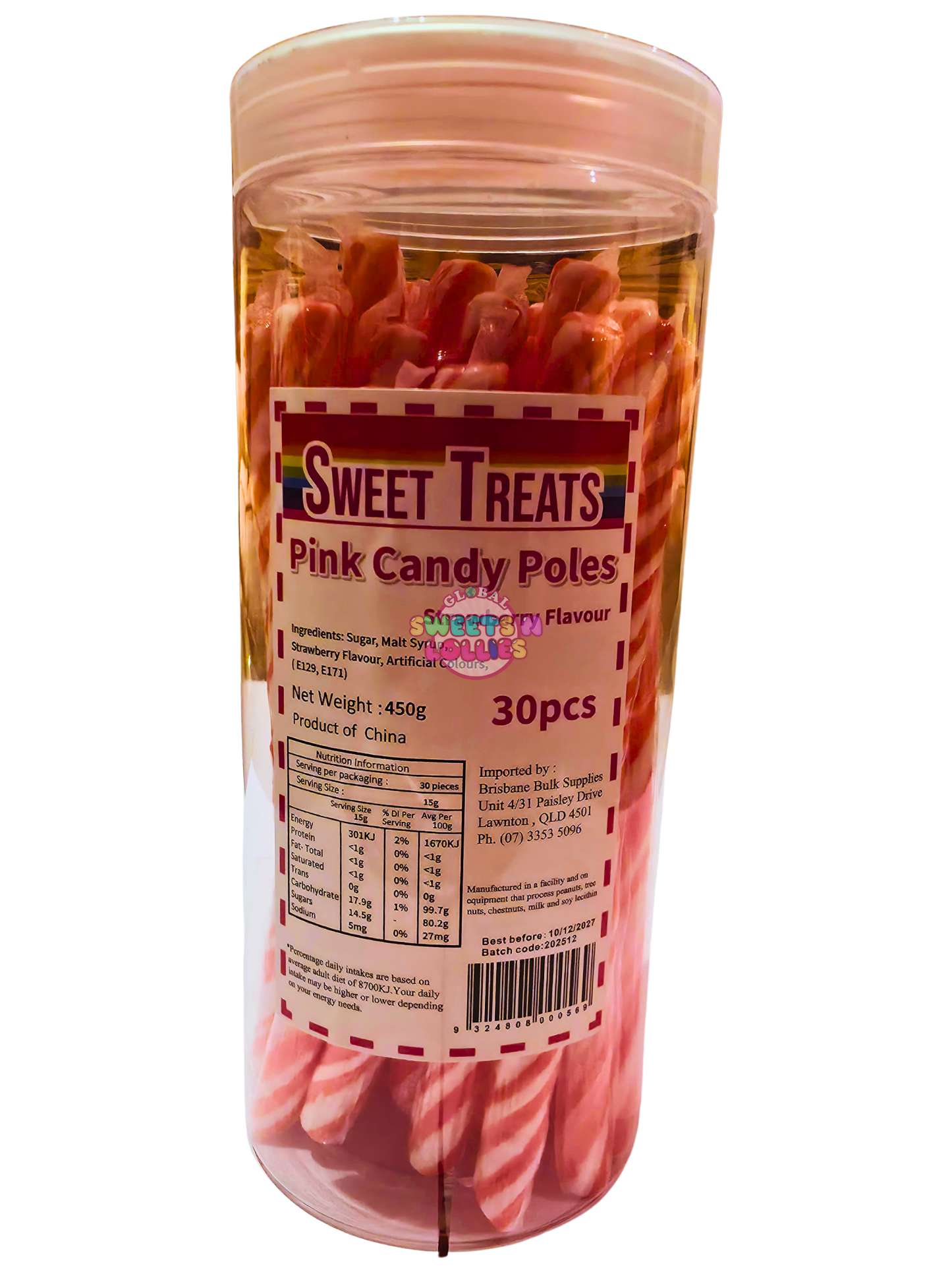 Sweet Treats Candy Poles Strawberry 450g 30pc