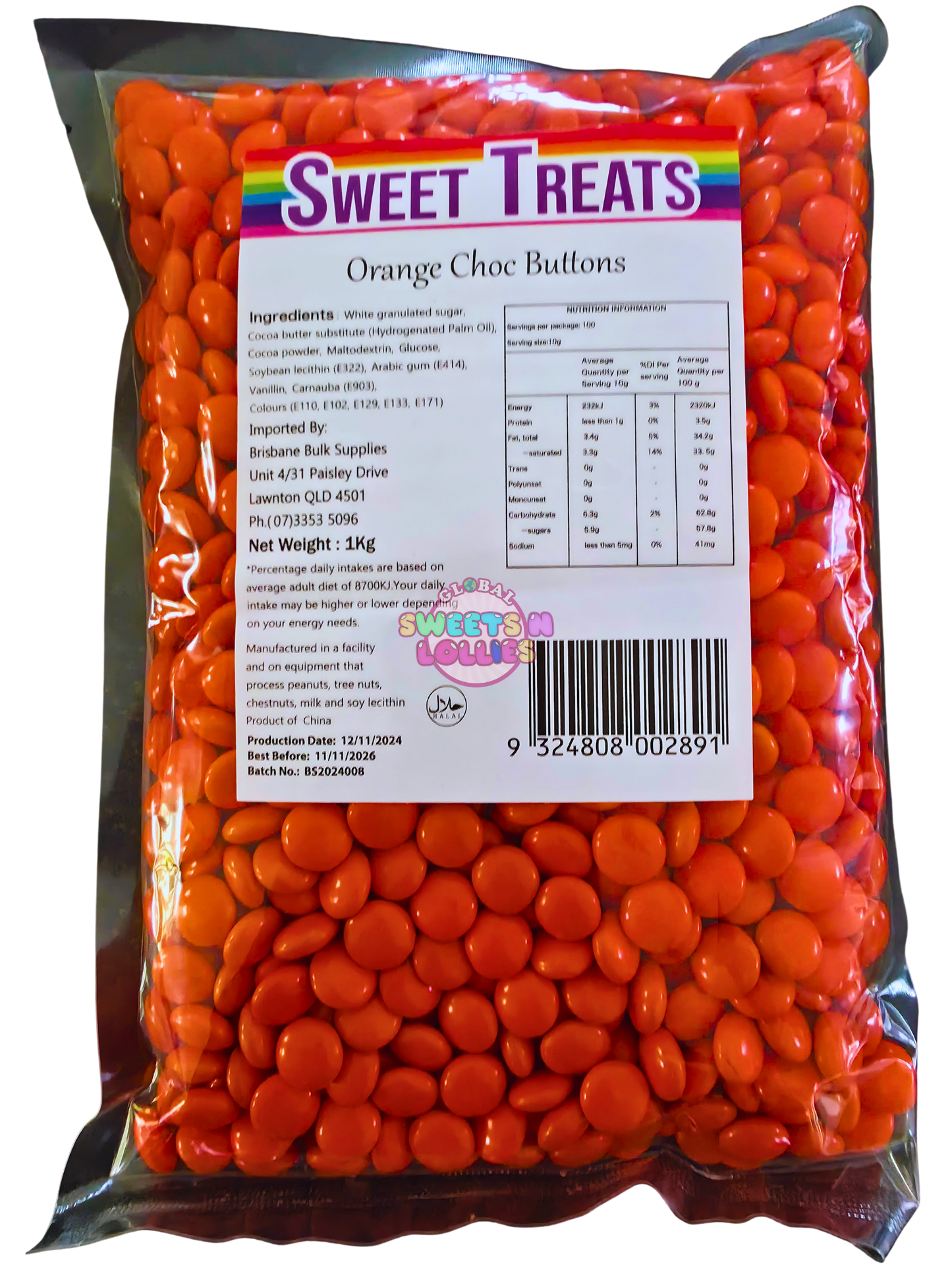 Sweet Treats Choc Buttons Orange 1kg