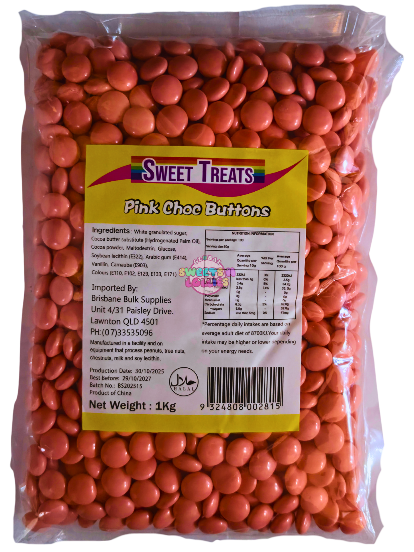 Sweet Treats Pink Choc Buttons 1kg