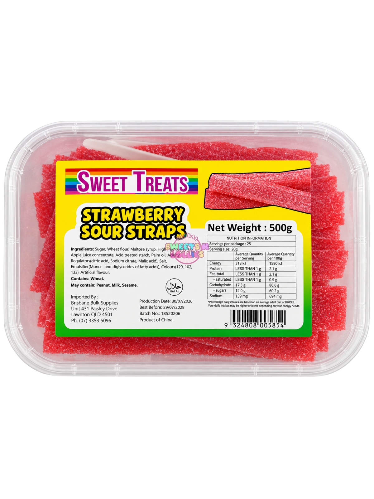 Sweet Treats Strawberry Sour Straps | 500g
