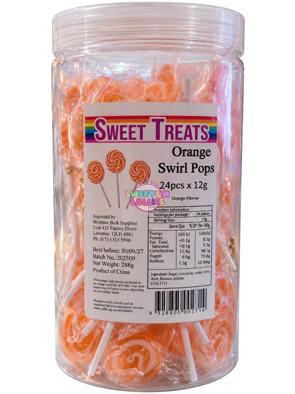 Sweet Treats Orange Swirl Pops | 12gx24 288g