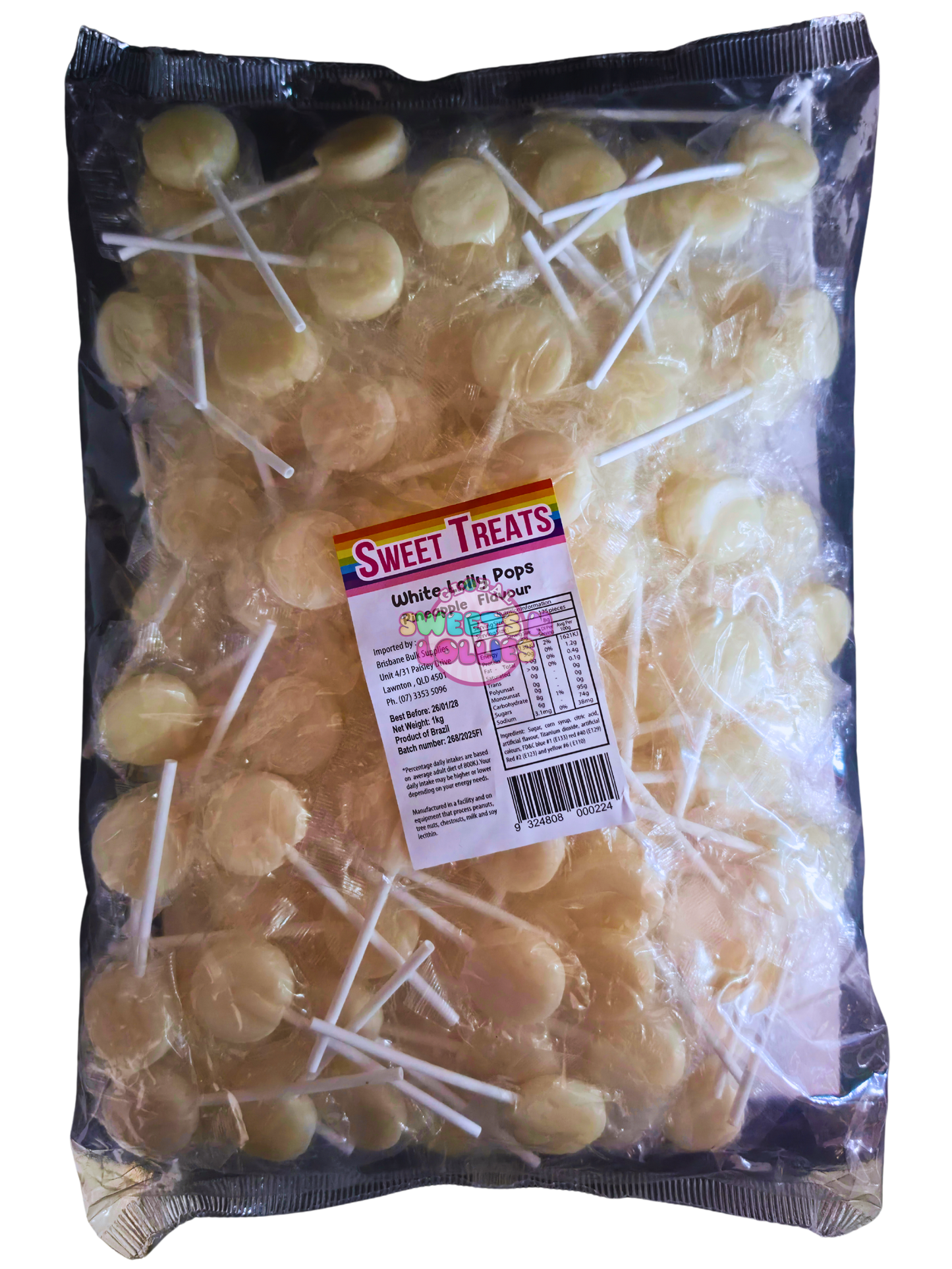 Sweet Treats White Lolly Pops Pineapple 8gx125 1kg