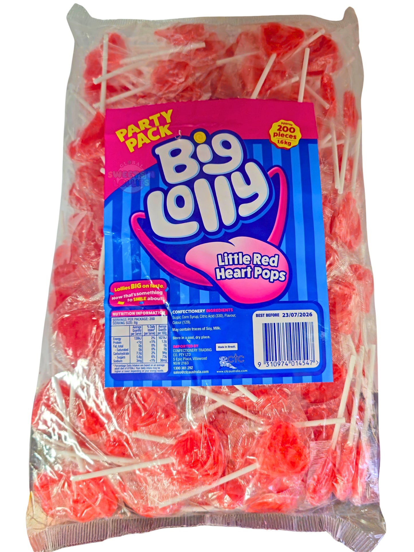 Big Lolly Little Red Heart Pops 1.6kg 200pcs