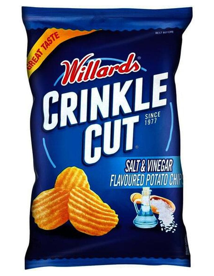 Willards Crinkle Cut Salt & Vinegar Chips 125gm