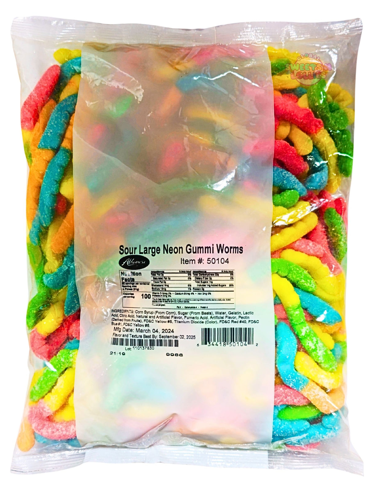 Albanese Sour Large Neon Gummy Worms 2.26kg